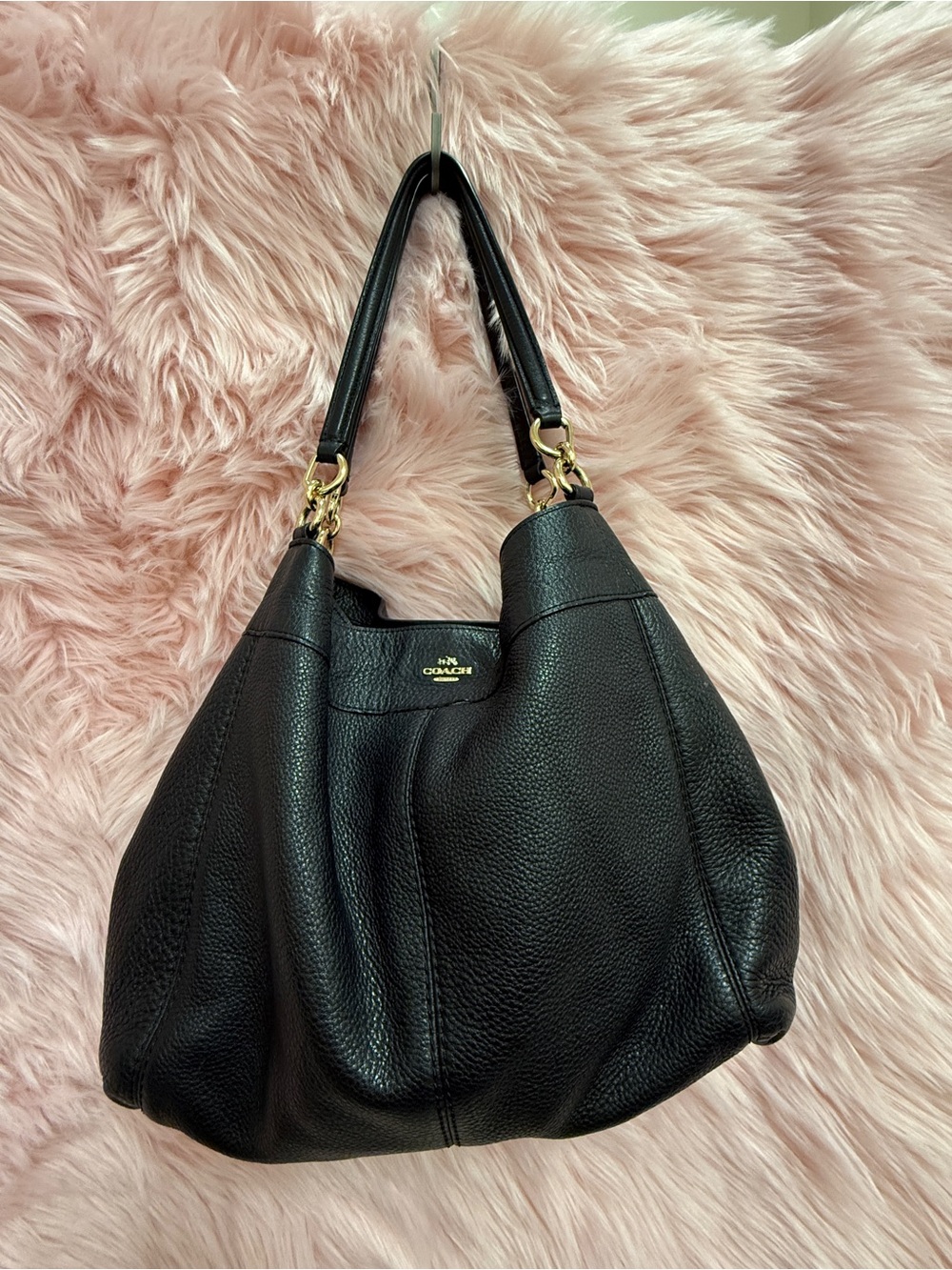 Coach Factory Lexi Black Pebble Leather Shoulder Hobo with Gold Hardware